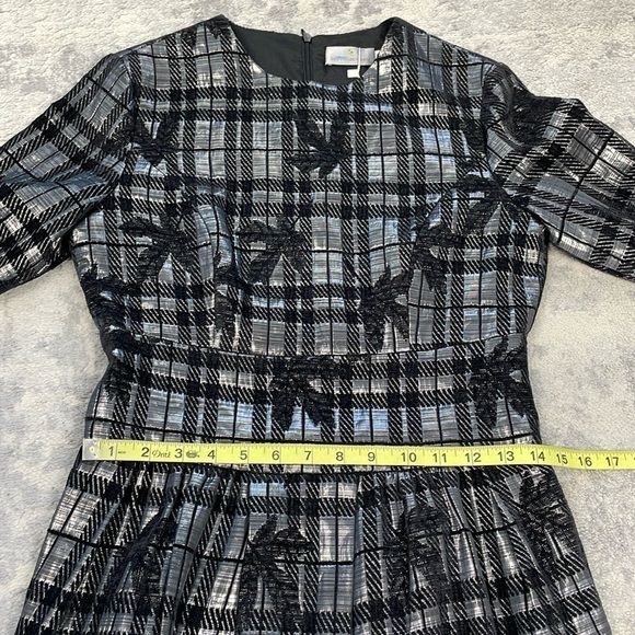 NWT Sabrina Lachapelle Textured Plaid Brocade Metallic Long Sleeve Dress Sz 36 - Picture 7 of 11